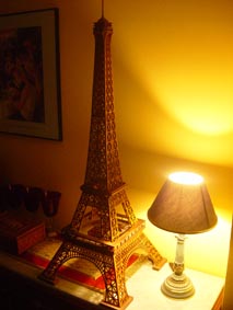 Eiffel Tower project completed, by a lamp with a black shade