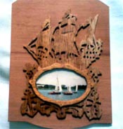 marco de espejo con barco velero