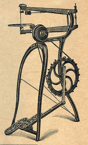 victorian illustration of a vintage treadle scroll saw