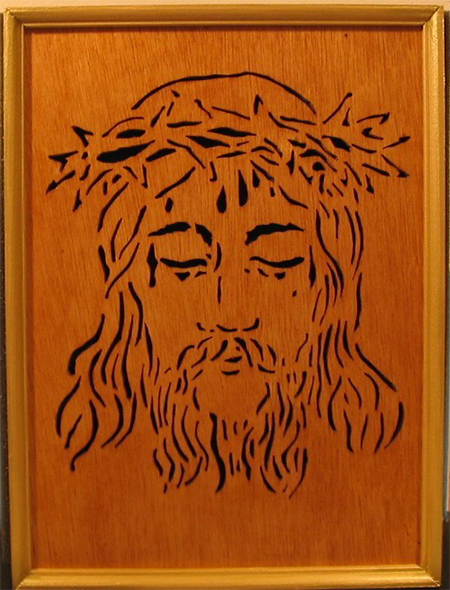 Scroll saw fretwork portrait of Jesus